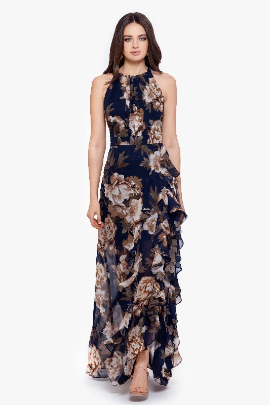 "Karla" Long Chiffon Print Dress