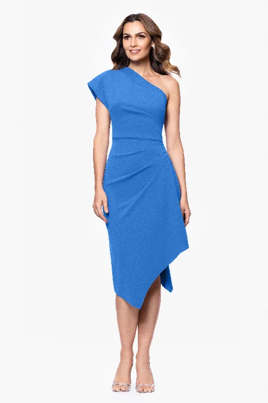Petite "Dorothy" Jersey Knit Midi One Shoulder Midi Dress