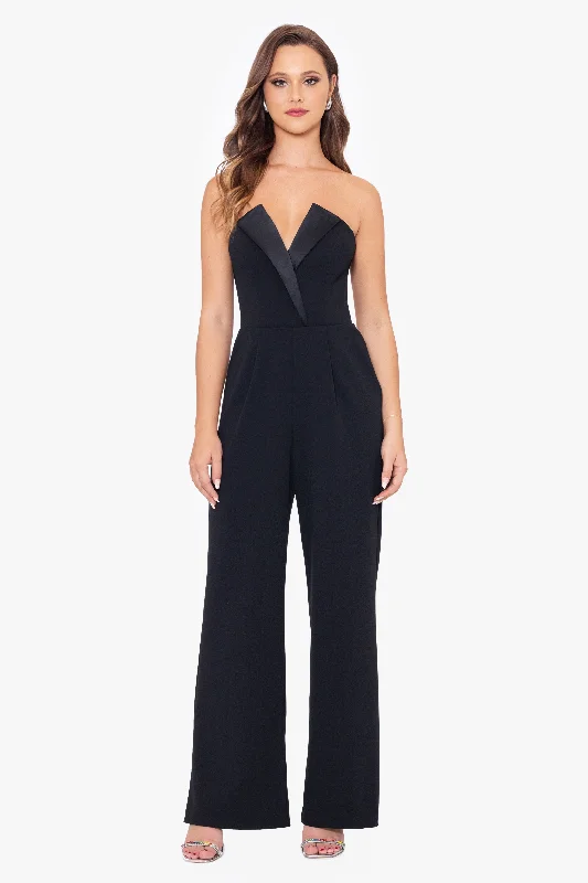 "Tasha" Long Strapless Tuxedo Jumpsuit
