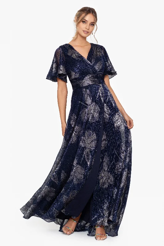 Petite "Chloe" Long Short Sleeve Print Dress