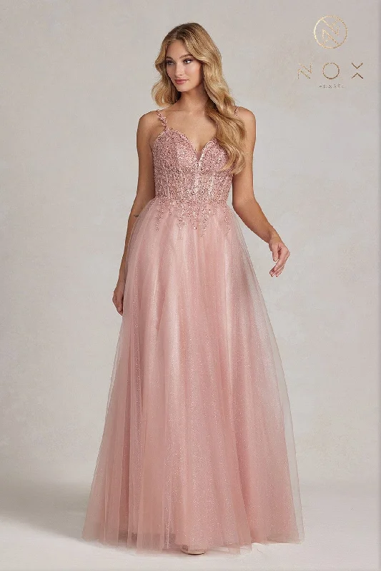 cocktail dresses with high-low skirts for trendy looks --Embroidered A-line Tulle Gown by Nox Anabel F1086 - Outlet cocktail dresses with high-low skirts for trendy looks --Embroidered A-line Tulle Gown by Nox Anabel F1086 - Outlet