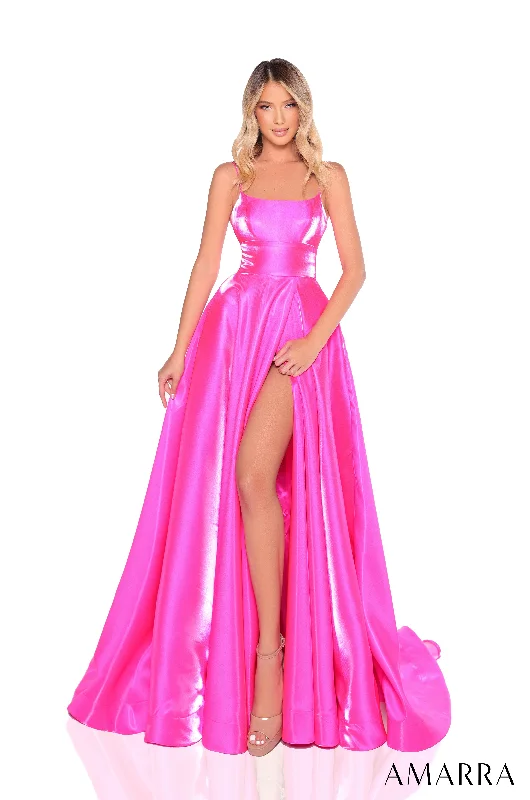 formal dresses with asymmetrical hemlines for trendy looks --Taffeta Sleeveless A-line Slit Gown by Amarra 88382 formal dresses with asymmetrical hemlines for trendy looks --Taffeta Sleeveless A-line Slit Gown by Amarra 88382