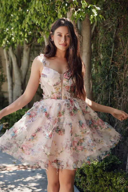 Graduation dresses with simple designs for a classic style -Floral Print Short Sleeveless Dress by Nox Anabel S849 Graduation dresses with simple designs for a classic style -Floral Print Short Sleeveless Dress by Nox Anabel S849