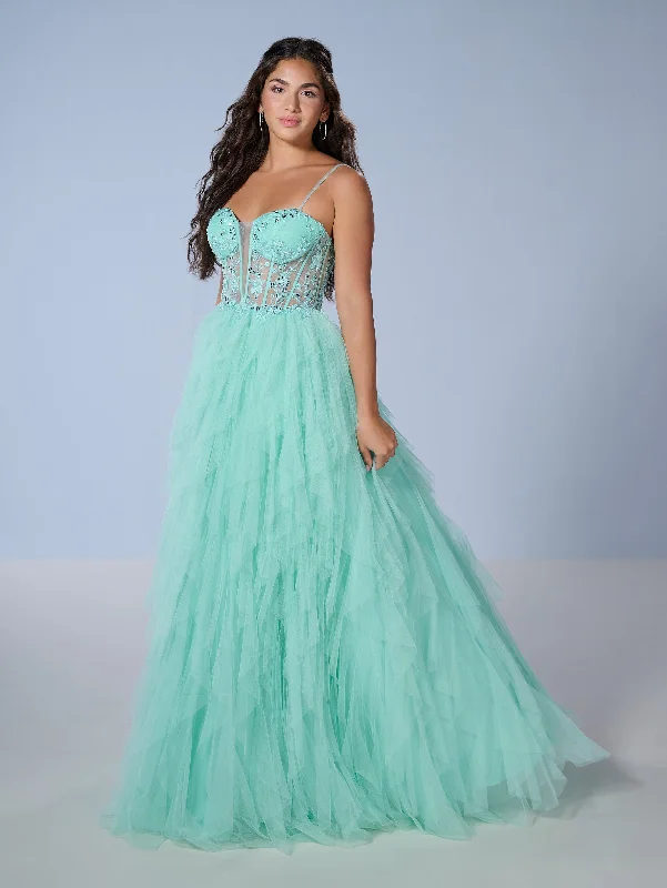 formal dresses with side slits for ease of movement --Sleeveless A-line Ruffled Gown by Tiffany Designs 16149 formal dresses with side slits for ease of movement --Sleeveless A-line Ruffled Gown by Tiffany Designs 16149