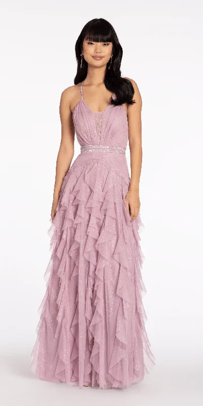 formal dresses for prom with corset tops and tulle skirts --Mesh Strappy Back Halter Tiered Ballgown formal dresses for prom with corset tops and tulle skirts --Mesh Strappy Back Halter Tiered Ballgown