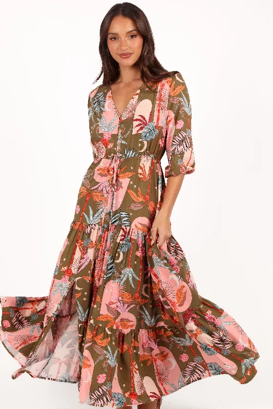 Spring dresses with a fitted waist for a flattering silhouette -Kelda Dress - Green Multi