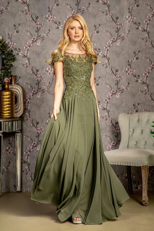 Wedding guest dresses with statement sleeves for a bold appearance -Embroidered Chiffon Short Sleeve Gown by GLS Gloria GL3491 Wedding guest dresses with statement sleeves for a bold appearance -Embroidered Chiffon Short Sleeve Gown by GLS Gloria GL3491