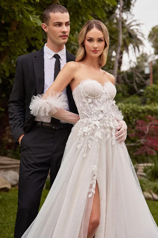 cocktail dresses with chiffon overlays for softness --Strapless Bridal Gown with Gloves by Ladivine CD859W cocktail dresses with chiffon overlays for softness --Strapless Bridal Gown with Gloves by Ladivine CD859W