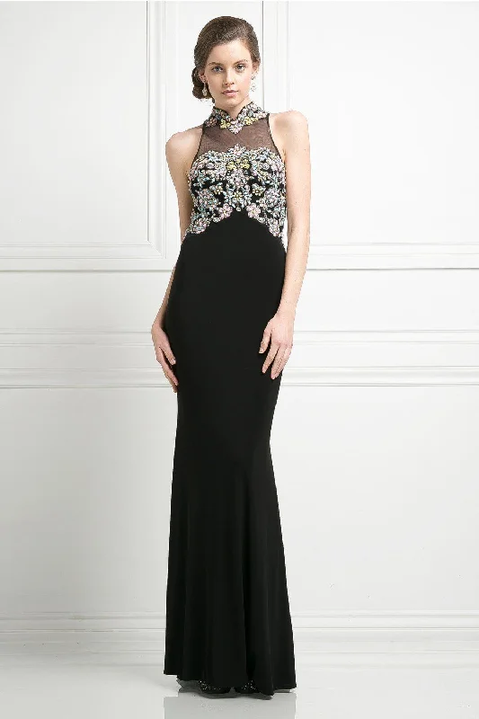 Wedding guest dresses with open-back designs for a bold look -Black Long High Neck Illusion Dress by Cinderella Divine CK43 Wedding guest dresses with open-back designs for a bold look -Black Long High Neck Illusion Dress by Cinderella Divine CK43