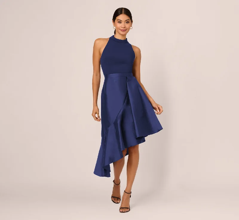 Trendy wedding guest dresses for modern bridesmaids -Crepe Combo Taffeta Dress In Light Navy Trendy wedding guest dresses for modern bridesmaids -Crepe Combo Taffeta Dress In Light Navy
