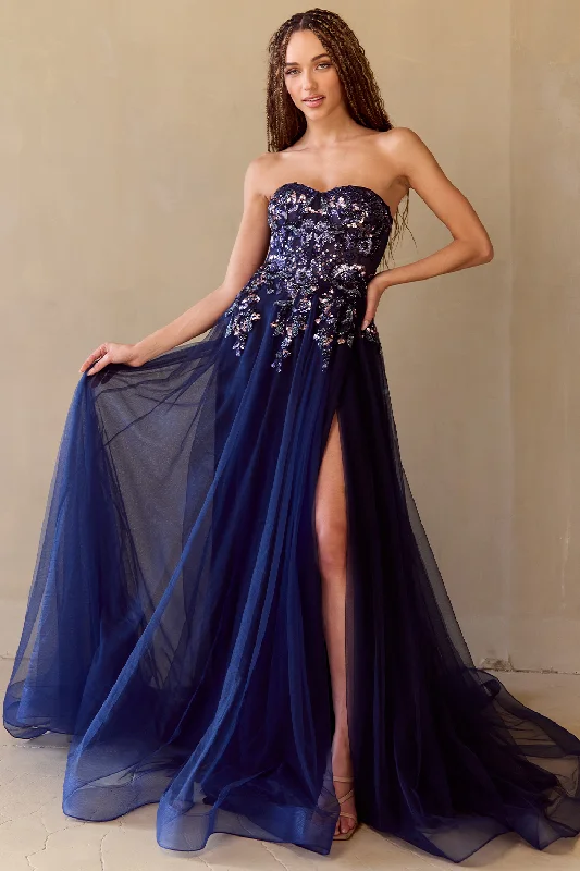 cocktail dresses with halter necklines for chic style --Applique Strapless A-line Slit Gown by Amelia Couture 4031 cocktail dresses with halter necklines for chic style --Applique Strapless A-line Slit Gown by Amelia Couture 4031