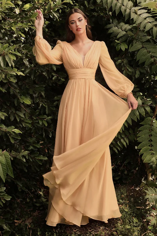 Wedding guest dresses for a tropical-themed wedding -Long Sleeve Chiffon Gown by Cinderella Divine CD0192 Wedding guest dresses for a tropical-themed wedding -Long Sleeve Chiffon Gown by Cinderella Divine CD0192