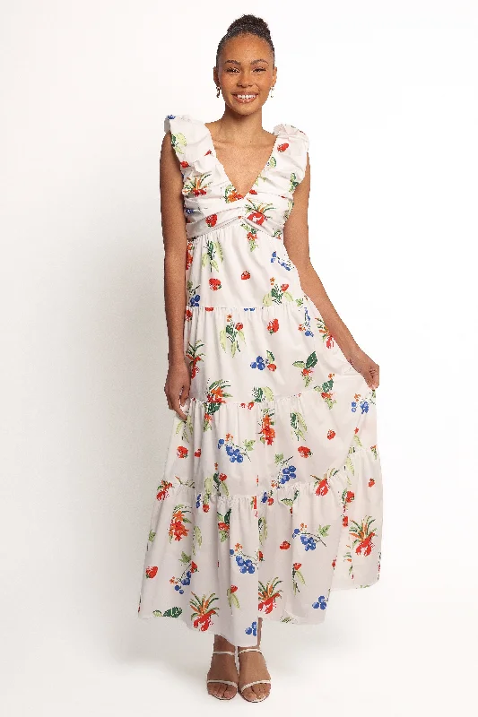 Spring dresses for bridesmaids with modern cuts -Valerie Maxi Dress - Off White/Red