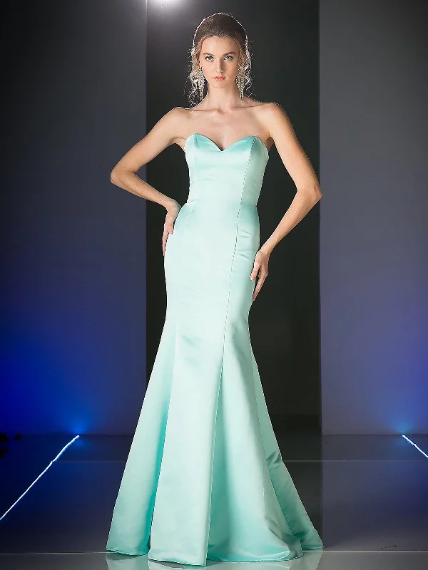 cocktail dresses with tiered skirts for playful movement --Strapless Trumpet Satin Gown by Cinderella Divine 8792 - Outlet