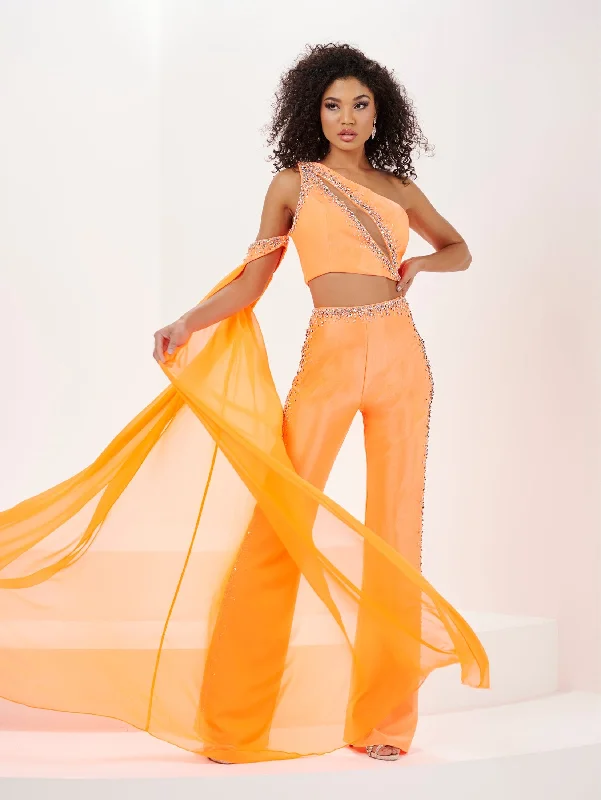 cocktail dresses with off-shoulder ruffles for feminine vibe --Beaded 2 Piece One Shoulder Pantsuit by Panoply 14165 cocktail dresses with off-shoulder ruffles for feminine vibe --Beaded 2 Piece One Shoulder Pantsuit by Panoply 14165