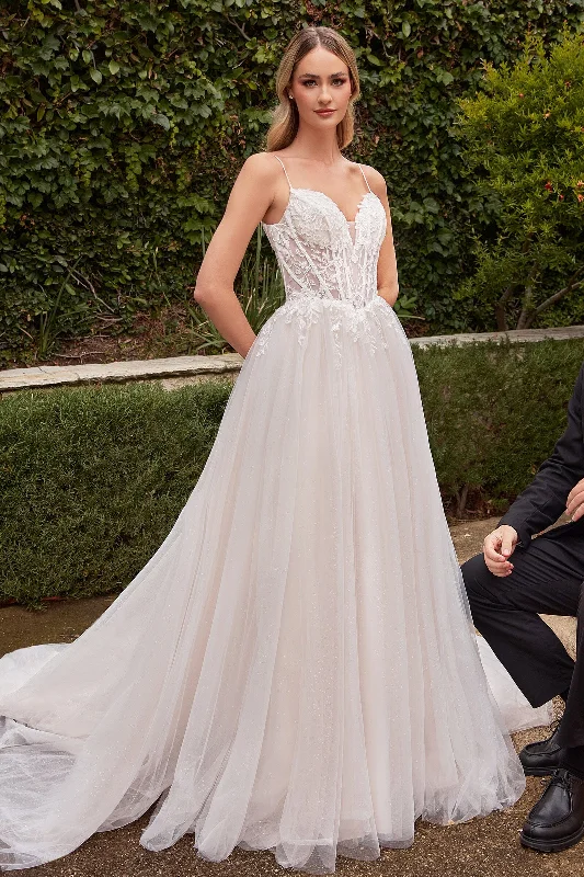 cocktail dresses with open backs for summer parties --Applique Sleeveless Tulle Wedding Gown by Ladivine CD854W