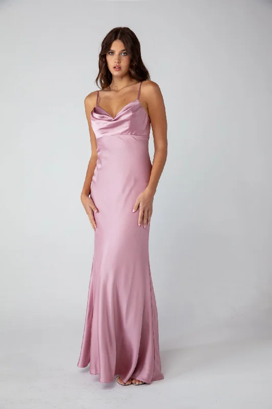 bridesmaid dresses with open backs for summer weddings --Satin Fitted Long Cowl Neck Dress by Eureka 9711 bridesmaid dresses with open backs for summer weddings --Satin Fitted Long Cowl Neck Dress by Eureka 9711