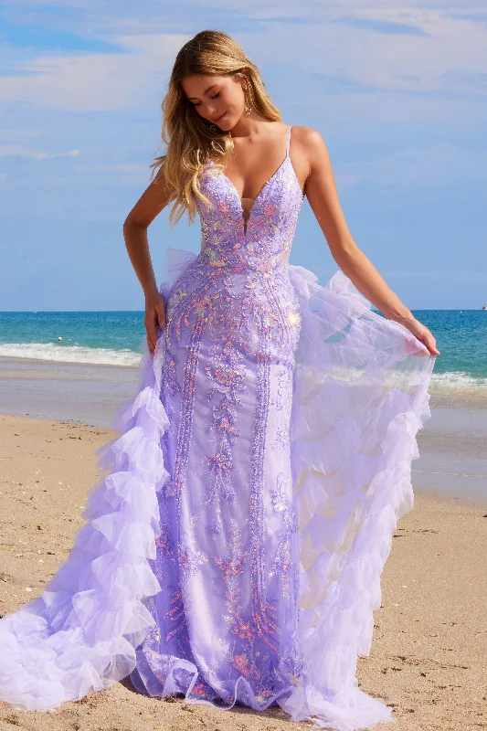 cocktail dresses with two-tone designs for modern look --Sequin Sleeveless Overskirt Gown by Nox Anabel Q1542 cocktail dresses with two-tone designs for modern look --Sequin Sleeveless Overskirt Gown by Nox Anabel Q1542