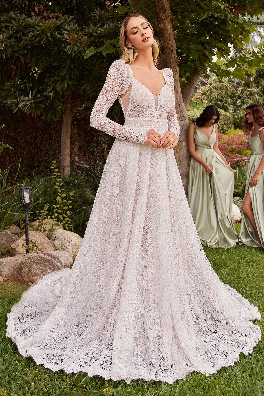 formal dresses for plus size women with V-necklines --Lace Bridal Gown with Removable Jacket by Ladivine CD862W formal dresses for plus size women with V-necklines --Lace Bridal Gown with Removable Jacket by Ladivine CD862W