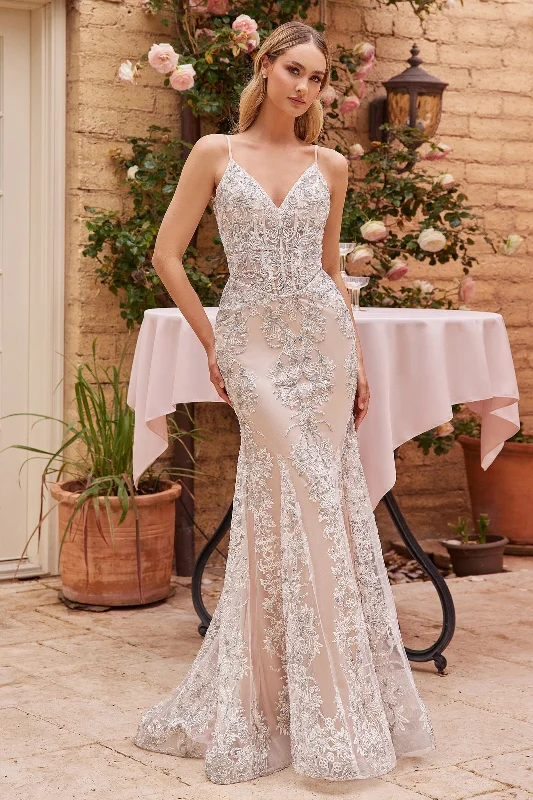 formal dresses for senior women with classic cuts --Glitter Print V-Neck Mermaid Bridal Gown by Ladivine J859W formal dresses for senior women with classic cuts --Glitter Print V-Neck Mermaid Bridal Gown by Ladivine J859W