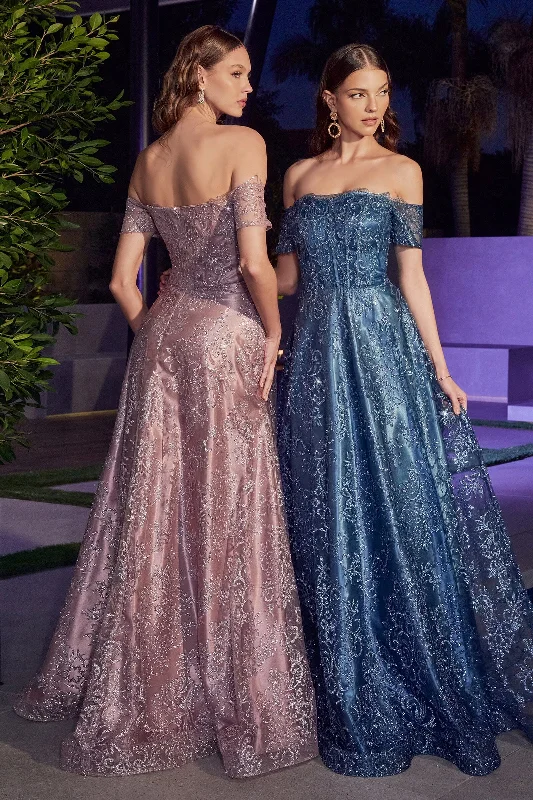 cocktail dresses with layered tulle for princess style --Glitter Print Off Shoulder Gown by Ladivine J835 cocktail dresses with layered tulle for princess style --Glitter Print Off Shoulder Gown by Ladivine J835