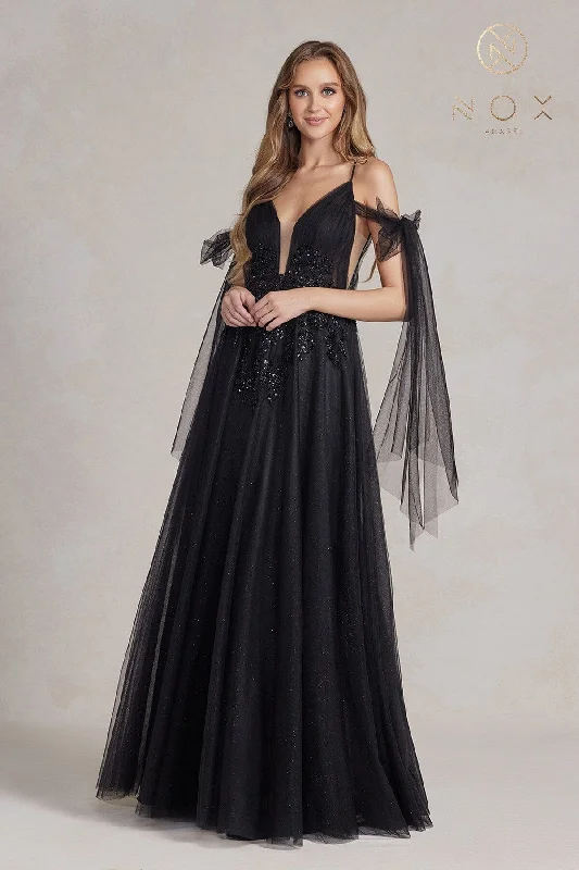 cocktail dresses with ruched sides for slimming effect --Embellished Glitter Tulle Gown by Nox Anabel E1075 cocktail dresses with ruched sides for slimming effect --Embellished Glitter Tulle Gown by Nox Anabel E1075