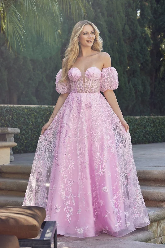 formal dresses for cocktail parties with off-shoulder design --Sequin Print Puff Sleeve Corset Gown by Juliet 2404 formal dresses for cocktail parties with off-shoulder design --Sequin Print Puff Sleeve Corset Gown by Juliet 2404