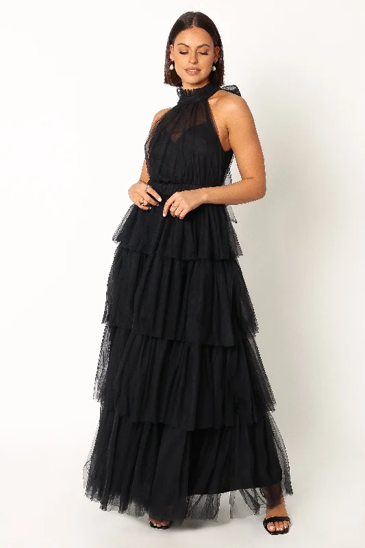 formal dresses for winter galas with fur collars --Frances Halterneck Maxi Dress - Black formal dresses for winter galas with fur collars --Frances Halterneck Maxi Dress - Black
