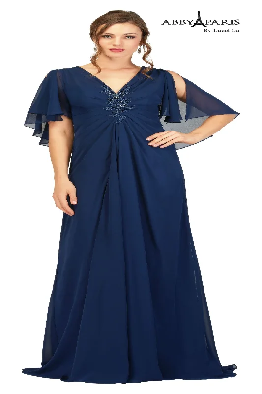 Elegant wedding guest dresses for evening receptions -Chiffon Capelet A-line Gown by Abby Paris 96054W Elegant wedding guest dresses for evening receptions -Chiffon Capelet A-line Gown by Abby Paris 96054W
