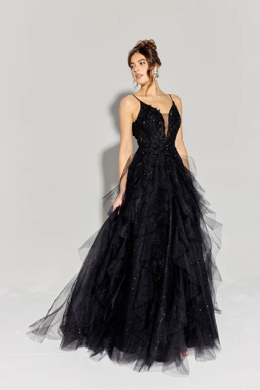 cocktail dresses with ruched sides for slimming effect --Applique V-Neck A-line Tiered Gown by Eureka EK188