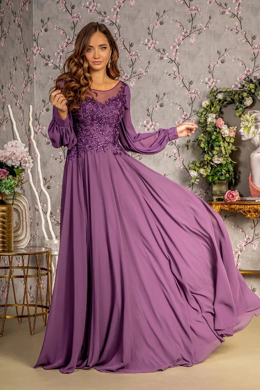 Wedding guest dresses for chilly evening weddings -Embroidered Long Sleeve A-line Gown by GLS Gloria GL3363 Wedding guest dresses for chilly evening weddings -Embroidered Long Sleeve A-line Gown by GLS Gloria GL3363