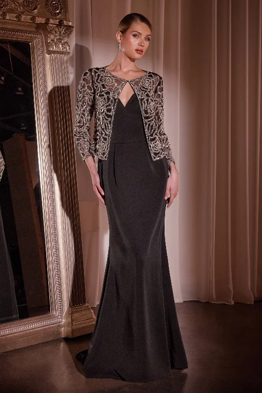 Wedding guest dresses with lace sleeves for added charm -Fitted Sleeveless Jacket Gown by Ladivine J881 - Outlet Wedding guest dresses with lace sleeves for added charm -Fitted Sleeveless Jacket Gown by Ladivine J881 - Outlet