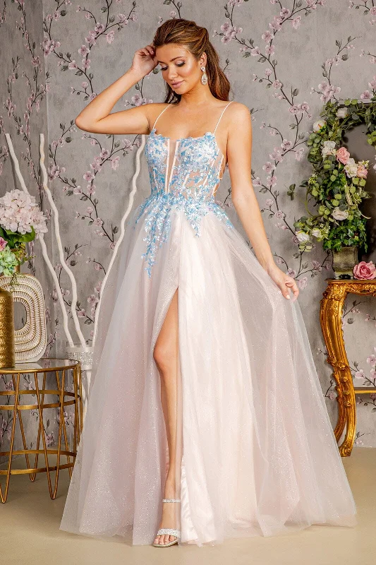 Fun and flirty wedding guest dresses for outdoor parties -Applique Sleeveless Two-Tone Gown by GLS Gloria GL3251