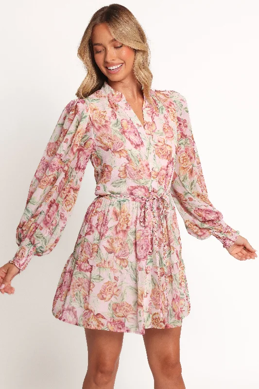 Flirty spring dresses with frill details -Elba Long Sleeve Mini Dress - Veiled Floral Flirty spring dresses with frill details -Elba Long Sleeve Mini Dress - Veiled Floral