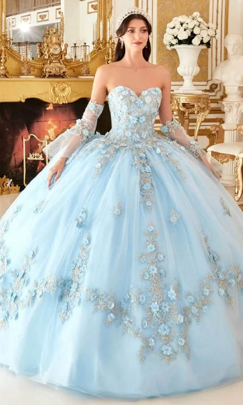 Cinderella Divine 15714 - Floral Applique Strapless Ballgown
