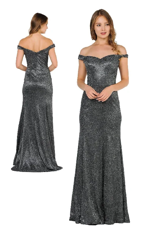 Affordable wedding guest dresses that look luxurious -Metallic Glitter Long Off the Shoulder Dress by Poly USA 8482 Affordable wedding guest dresses that look luxurious -Metallic Glitter Long Off the Shoulder Dress by Poly USA 8482