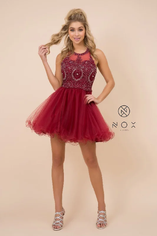 Elegant graduation dresses for a formal ceremony -Short Tulle Dress with Embroidered Applique Bodice by Nox Anabel B652 Elegant graduation dresses for a formal ceremony -Short Tulle Dress with Embroidered Applique Bodice by Nox Anabel B652