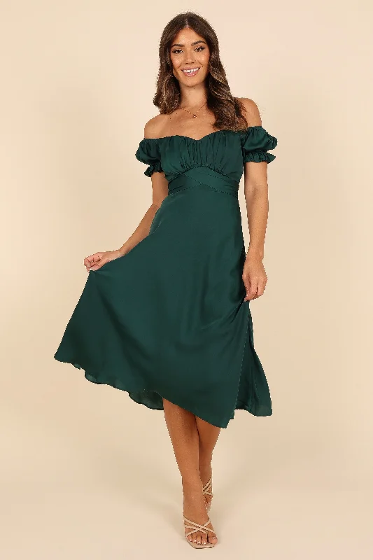 cocktail dresses with ruched sides for slimming effect --Mickenna Sweetheart Frill Midi Dress - Emerald cocktail dresses with ruched sides for slimming effect --Mickenna Sweetheart Frill Midi Dress - Emerald