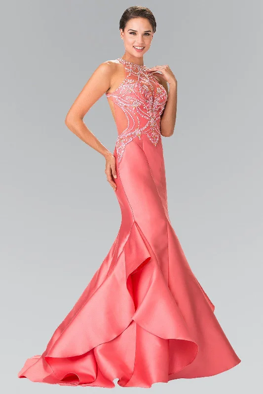 cocktail dresses with chiffon overlays for softness --Beaded Halter Mermaid Dress with Ruffles by Elizabeth K GL2357 cocktail dresses with chiffon overlays for softness --Beaded Halter Mermaid Dress with Ruffles by Elizabeth K GL2357