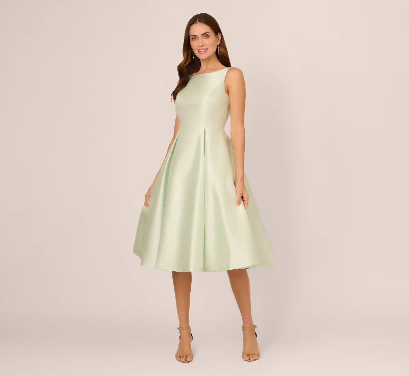Wedding guest dresses for spring weddings with a boho vibe -Sleeveless Mikado Fit And Flare Midi Dress With V-Back In Aloe Mist Wedding guest dresses for spring weddings with a boho vibe -Sleeveless Mikado Fit And Flare Midi Dress With V-Back In Aloe Mist
