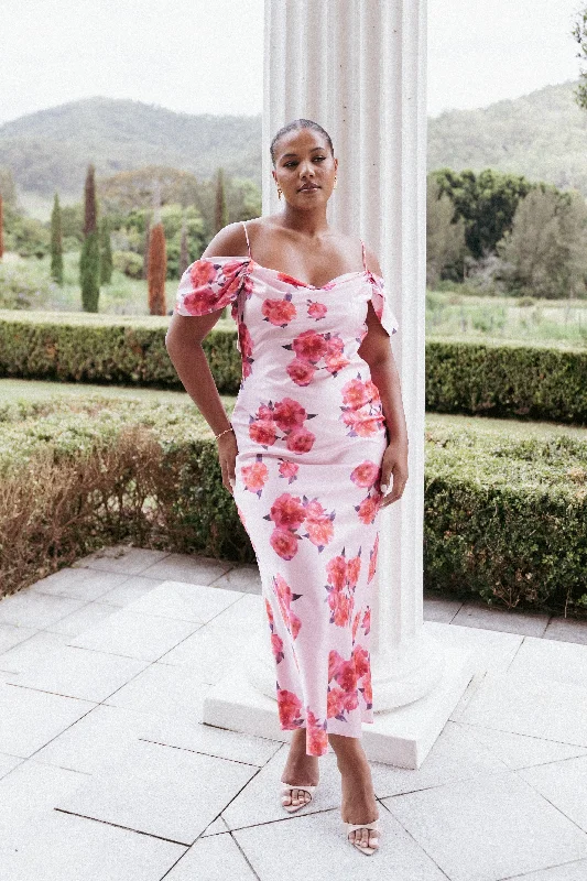 cocktail dresses with mesh inserts for edgy style --Esther Midi Dress - Pink