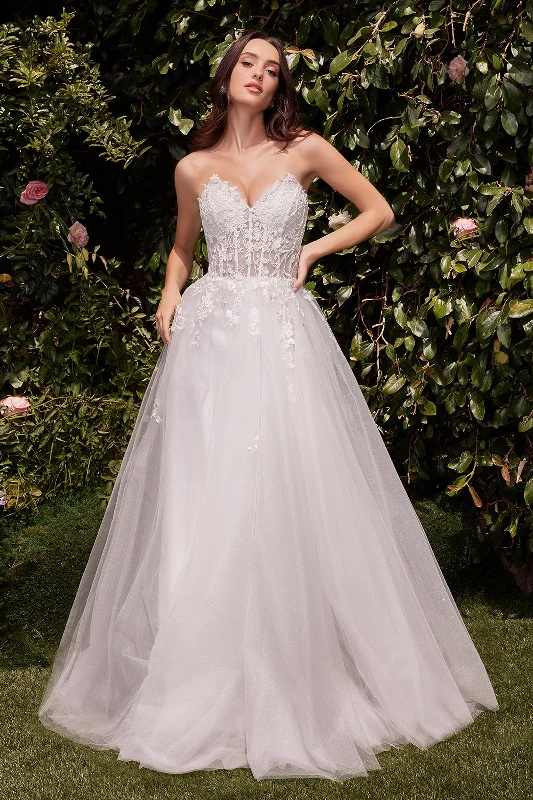 cocktail dresses with sequined bodices for sparkle --White Applique Strapless Slit Gown by Ladivine C148W cocktail dresses with sequined bodices for sparkle --White Applique Strapless Slit Gown by Ladivine C148W