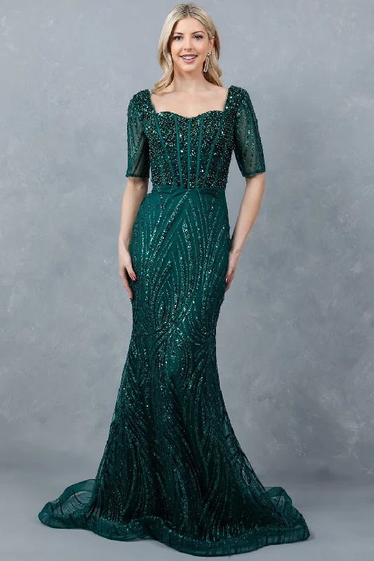 Wedding guest dresses with tulle for a whimsical touch -Beaded Mid-Sleeve Gown by Cinderella Couture 8293M Wedding guest dresses with tulle for a whimsical touch -Beaded Mid-Sleeve Gown by Cinderella Couture 8293M