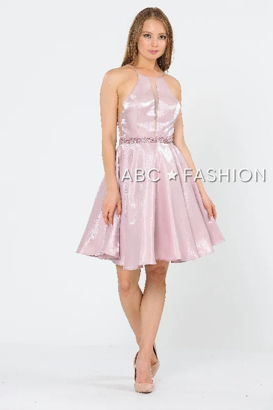 Graduation dresses for casual parties with stylish prints -Metallic Knit Short A-Line Knee Length Dress by Poly USA 8236 Graduation dresses for casual parties with stylish prints -Metallic Knit Short A-Line Knee Length Dress by Poly USA 8236