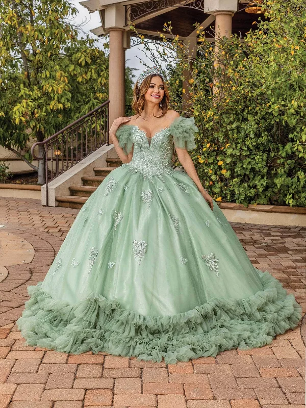 Dancing Queen 1887 - Ruffled Trim Off Shoulder Ballgown