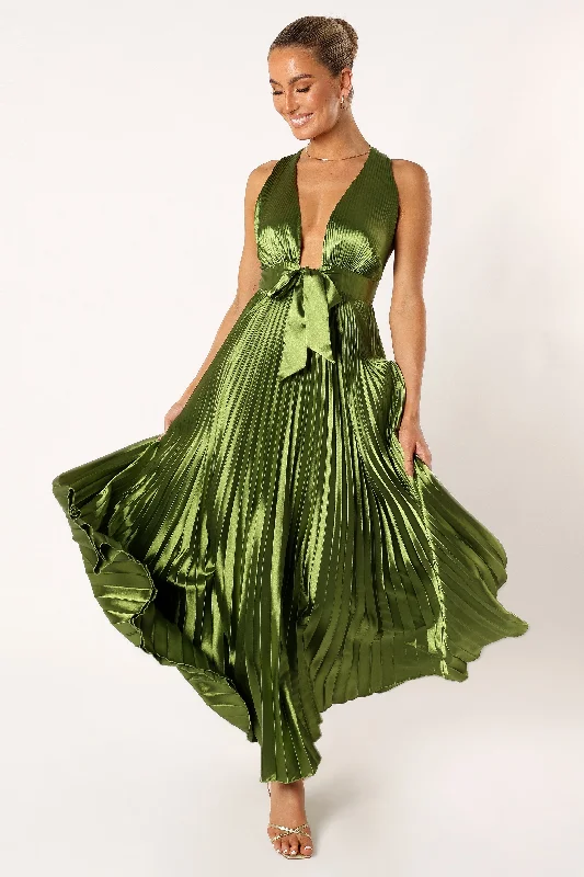 formal dresses with sheer panels for modern style --Kris Pleated Maxi Dress - Martini Olive formal dresses with sheer panels for modern style --Kris Pleated Maxi Dress - Martini Olive