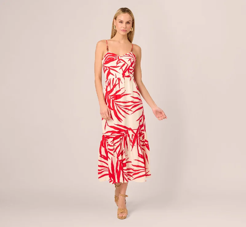 Affordable dresses for wedding guests without sacrificing style -Beaded Strap Palm Leaf Flounce Sundress In Red Ivory Affordable dresses for wedding guests without sacrificing style -Beaded Strap Palm Leaf Flounce Sundress In Red Ivory