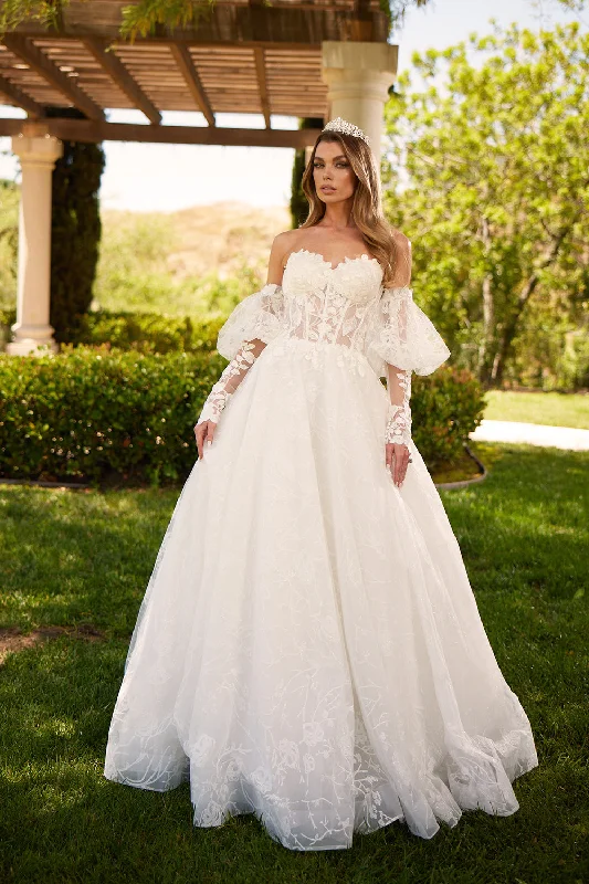 Affordable yet fashionable wedding guest dresses for winter events -Puff Sleeve Strapless Bridal Gown by Abby Lane 97247 Affordable yet fashionable wedding guest dresses for winter events -Puff Sleeve Strapless Bridal Gown by Abby Lane 97247
