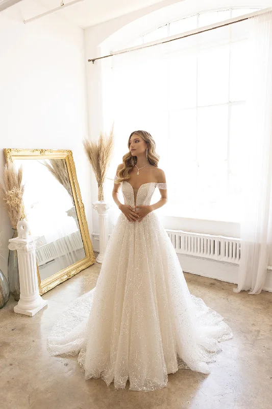 Wedding guest dresses for outdoor spring celebrations -Embellished Off Shoulder Bridal Gown by Abby Lane 97185 Wedding guest dresses for outdoor spring celebrations -Embellished Off Shoulder Bridal Gown by Abby Lane 97185