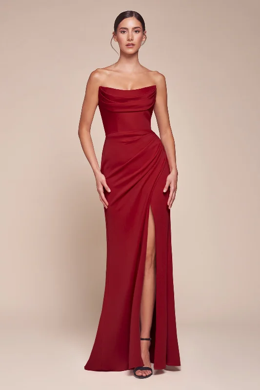 bridesmaid dresses with open backs and crisscross straps --Chiffon Strapless Slit Gown by Ladivine CD355 - Outlet bridesmaid dresses with open backs and crisscross straps --Chiffon Strapless Slit Gown by Ladivine CD355 - Outlet